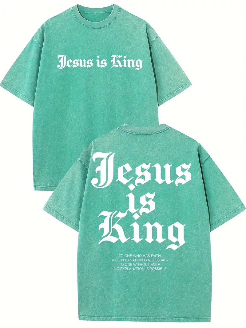 Jesus Is King Washed T-Shirt (Cotton Casual)-Multicolor