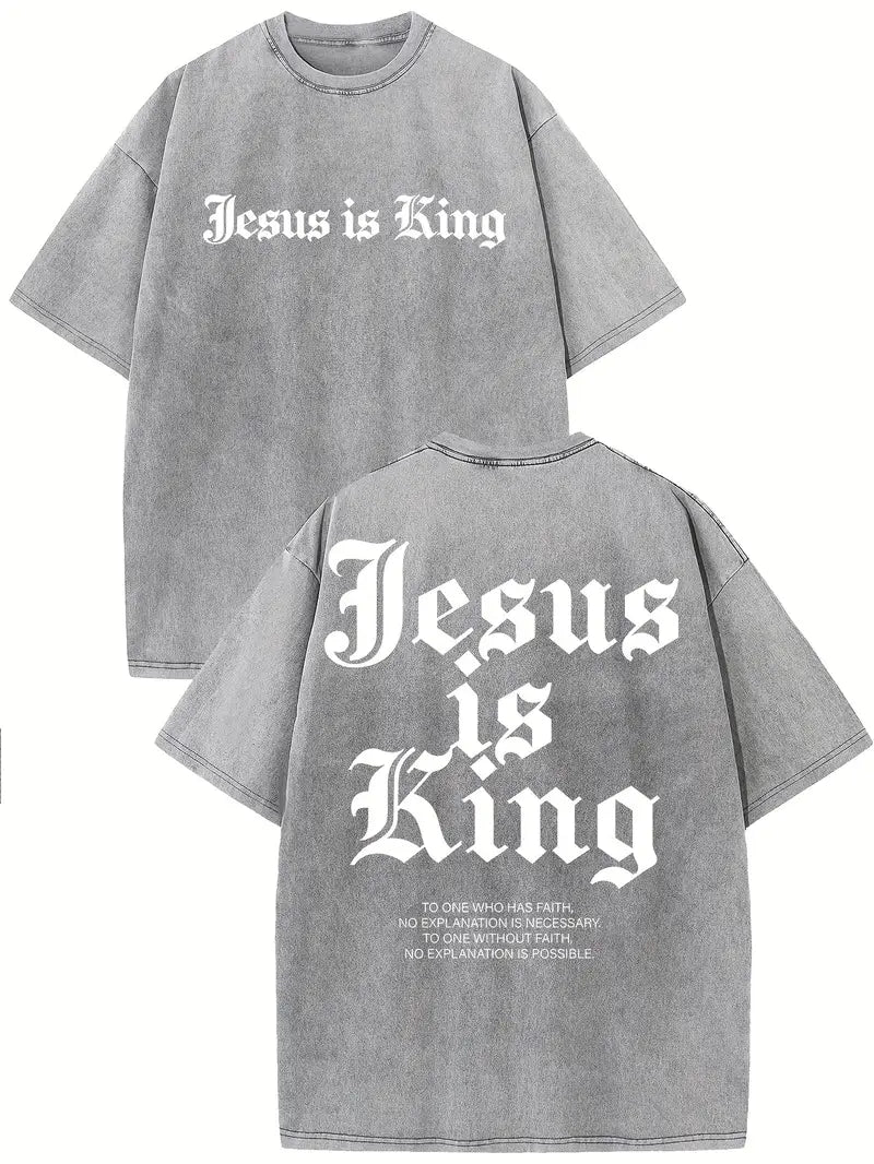 Jesus Is King Washed T-Shirt (Cotton Casual)-Multicolor