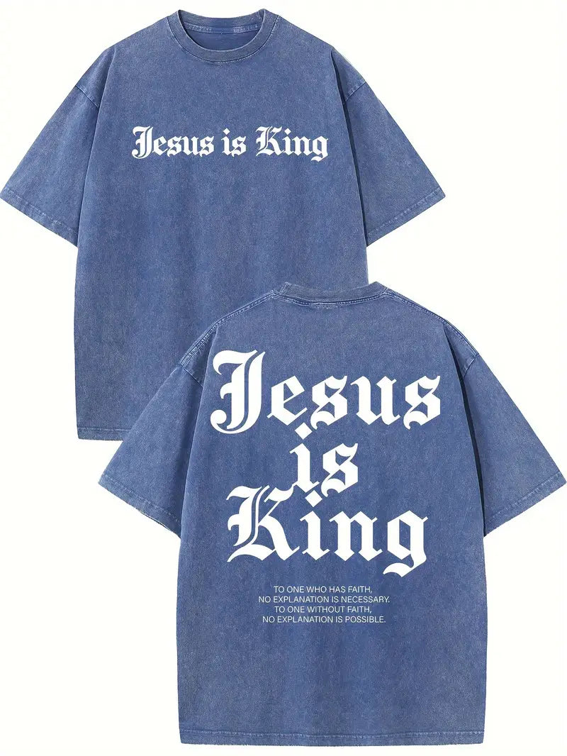 Jesus Is King Washed T-Shirt (Cotton Casual)-Multicolor