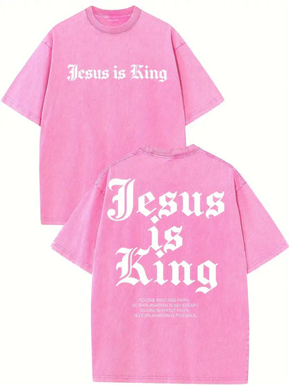 Jesus Is King Washed T-Shirt (Cotton Casual)-Multicolor