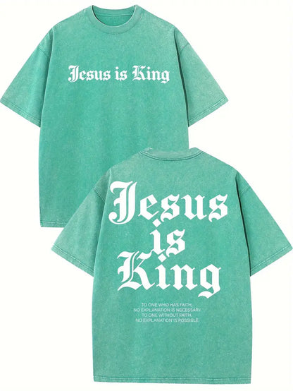 Jesus Is King Washed T-Shirt (Cotton Casual)-Multicolor