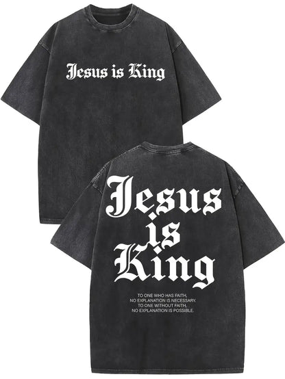 Jesus Is King Washed T-Shirt (Cotton Casual)-Multicolor