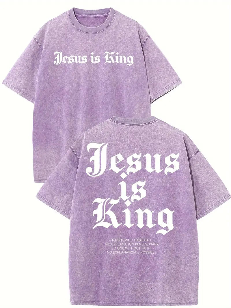 Jesus Is King Washed T-Shirt (Cotton Casual)-Multicolor