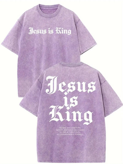 Jesus Is King Washed T-Shirt (Cotton Casual)-Multicolor