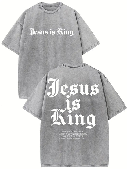 Jesus Is King Washed T-Shirt (Cotton Casual)-Multicolor