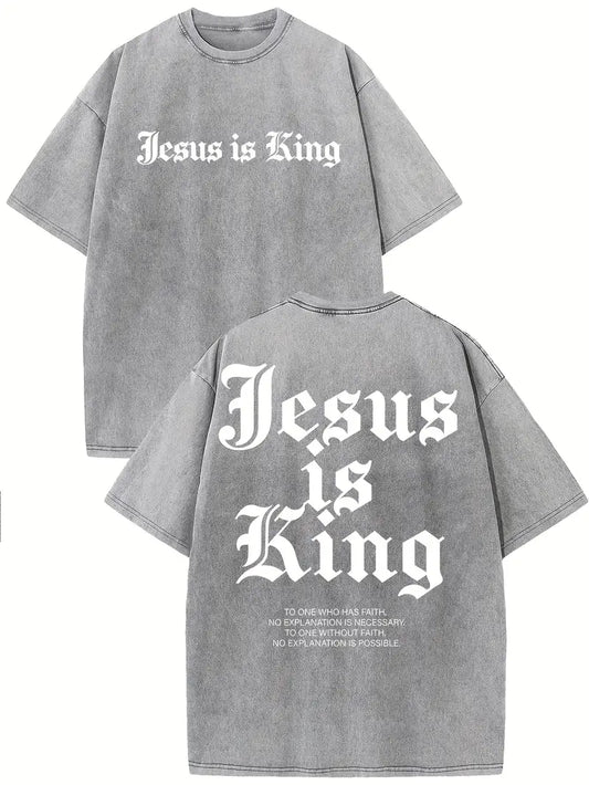 Jesus Is King Washed T-Shirt (Cotton Casual)-Multicolor